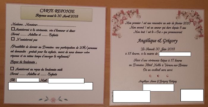 faire part et la carte réponse