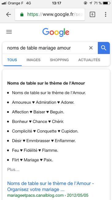 Nom de table " thème Amour et complicité" 1