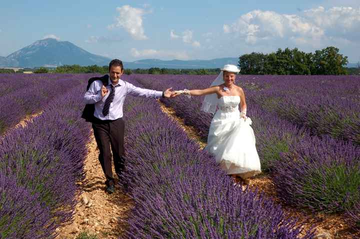 Les mariés dans un champ de lavande