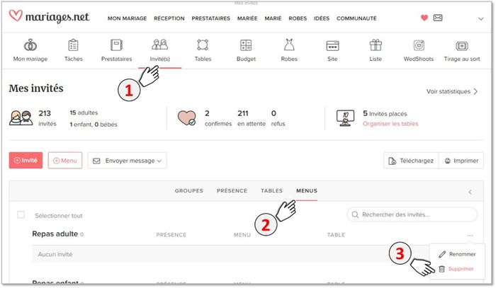 Menu et confirmation de présence - 1