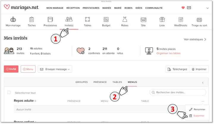 Menu et confirmation de présence - 1