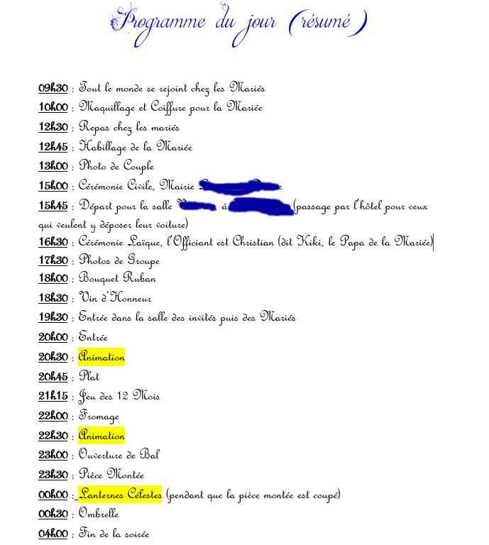 Planning du Jour j =) - 1