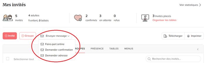 Envoyer message invités 1
