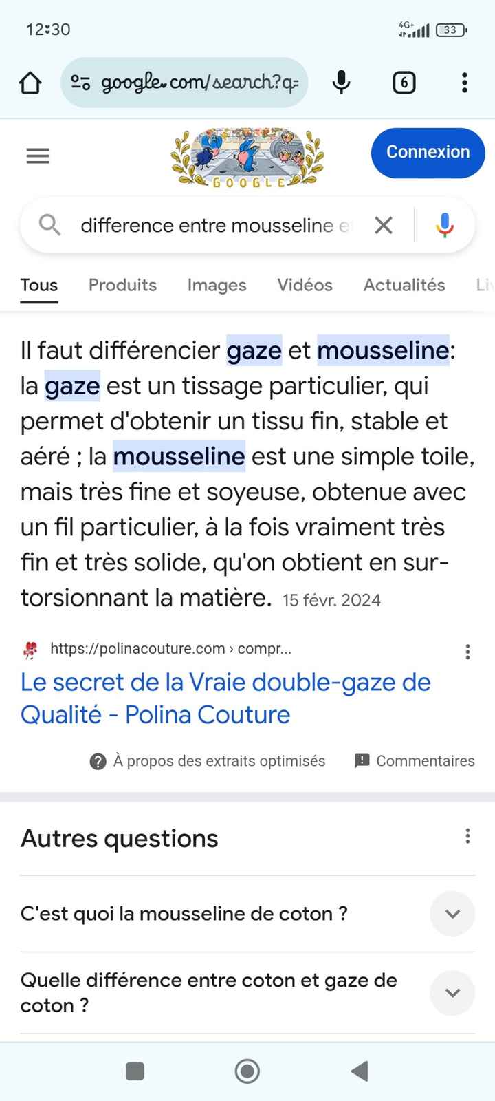 Mousseline et gaze de coton. - 1