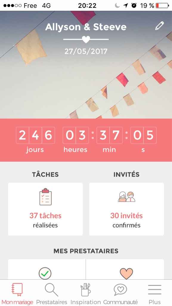 Ecrivez le nombre de jours qu'il reste avant votre mariage - 1