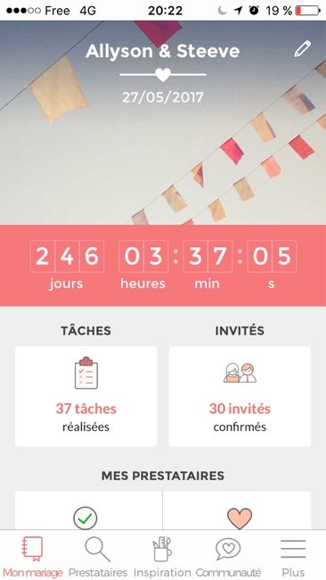 Ecrivez le nombre de jours qu'il reste avant votre mariage - 1
