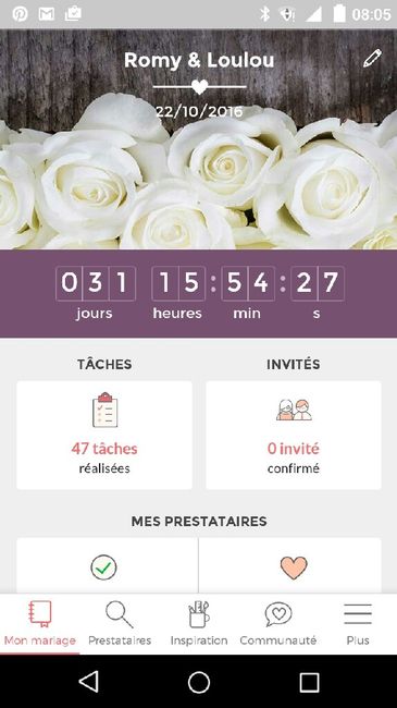 Ecrivez le nombre de jours qu'il reste avant votre mariage - 1