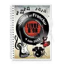 Livre d'or et porte alliances pour mariage Rouge, noir, blanc rock and roll, musique - 3