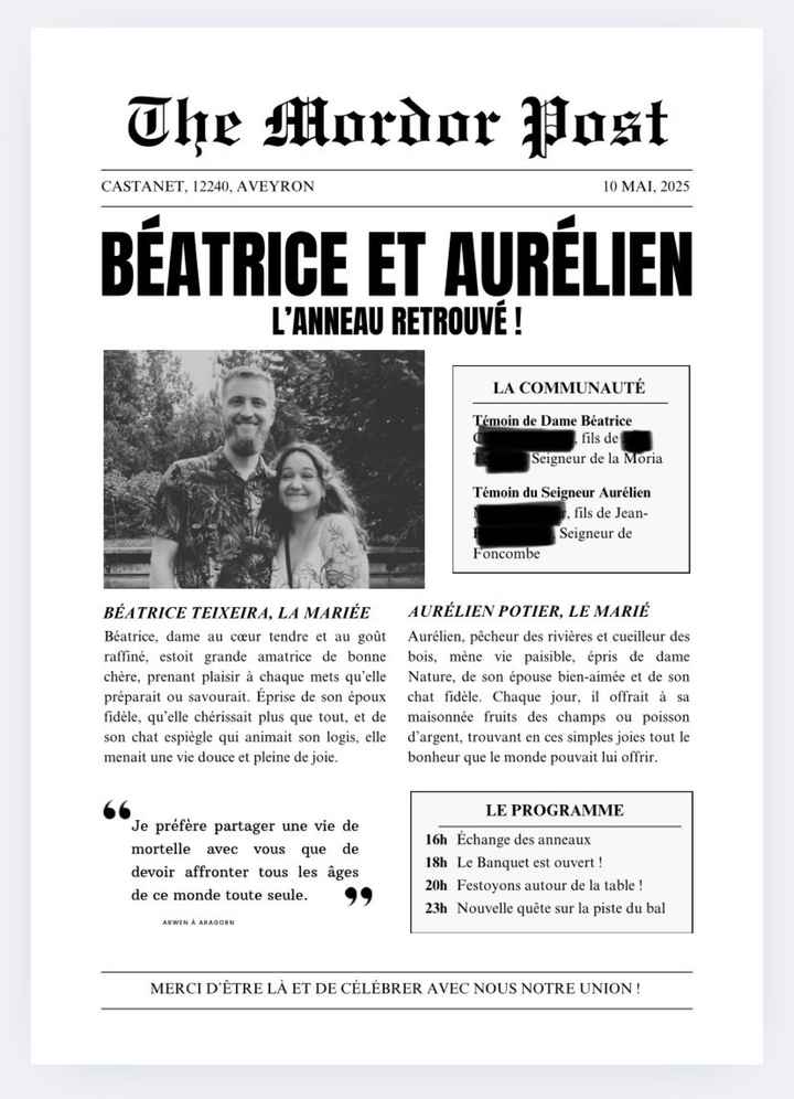 Gazette des mariés Seigneur de Anneaux - 1