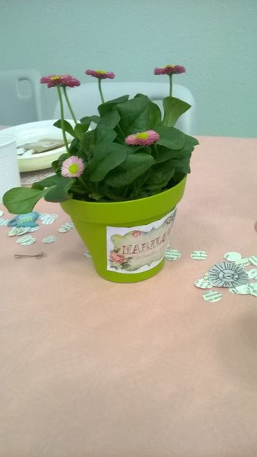pot avec paquerettes...(roses et blanches)