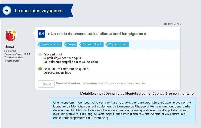 Réponse aux avis sur booking