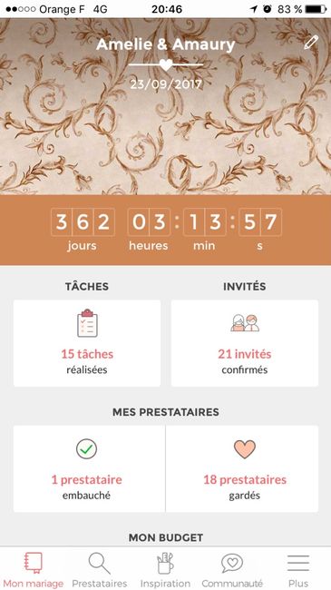 Ecrivez le nombre de jours qu'il reste avant votre mariage - 1