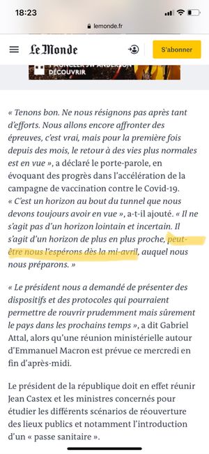 Retour à une vie normale au alentour de la « mi Avril » 2