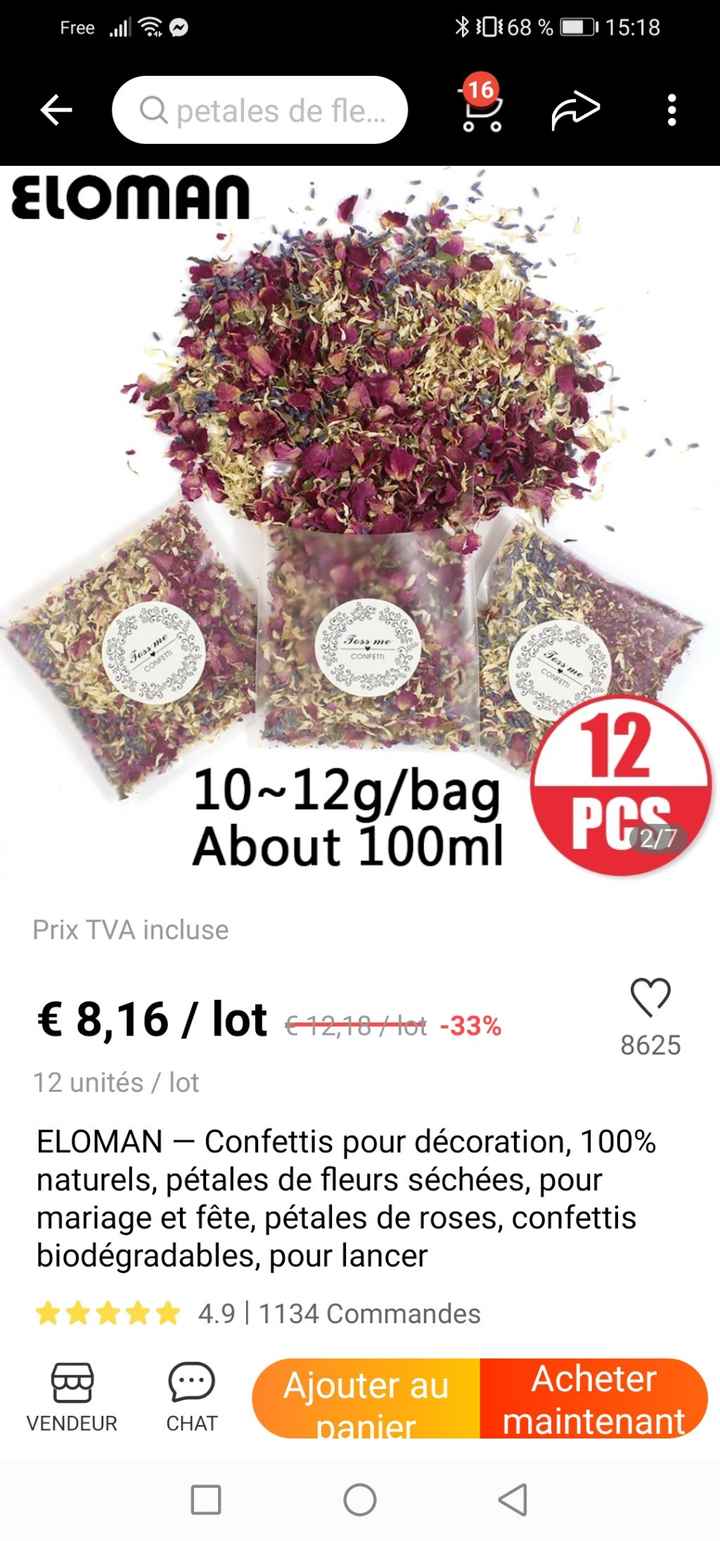 Avez-vous acheté ce genre de confettis ? Ca serait pour les lancer en sortant de la cérémonie. J'ai 