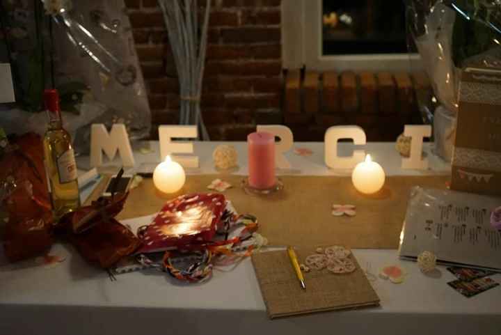 Table avec l'urne, les fleurs des invités, et le livre d'or rempli seulement par 1 personne :)