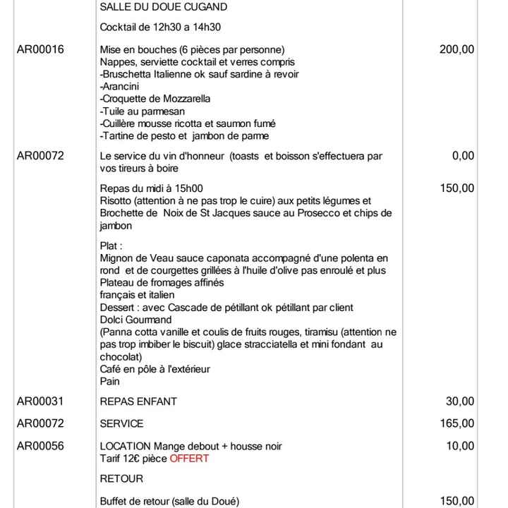 Prix traiteur - 1