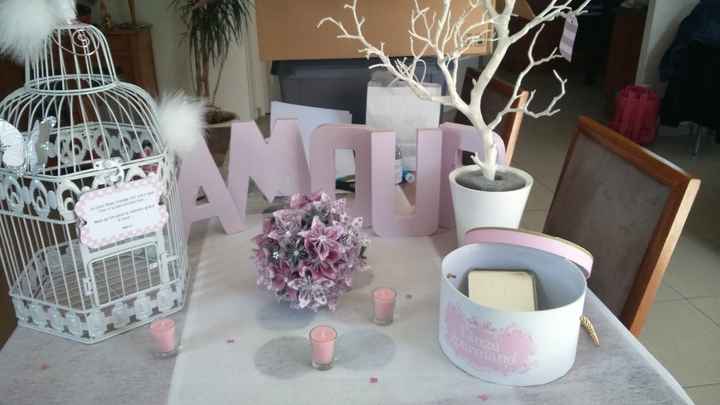 1er Essai déco mariage blanc ,rose pale et gris argent!!