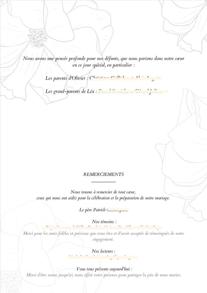 Hommage aux personnes décédées au mariage - 1