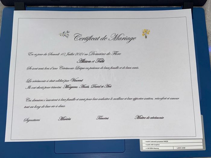 Certificat de mariage personnalisé 1