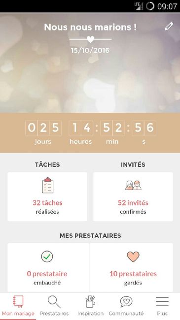 Ecrivez le nombre de jours qu'il reste avant votre mariage - 1