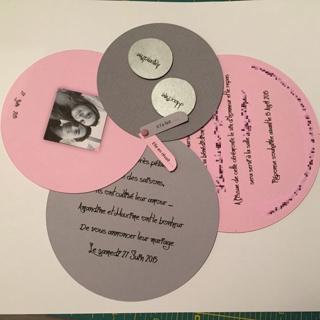 Nos faire part, thème rose et gris