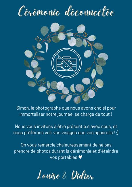 Affiche "pas de photos" pendant la cérémonie 2