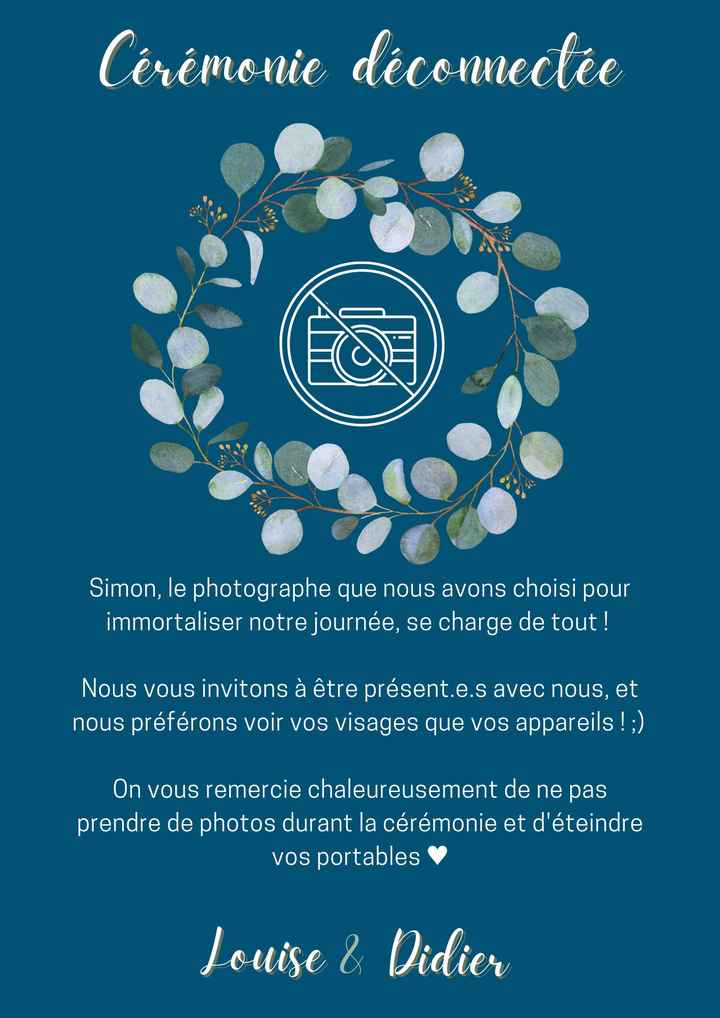 Affiche "pas de photos" pendant la cérémonie - 1