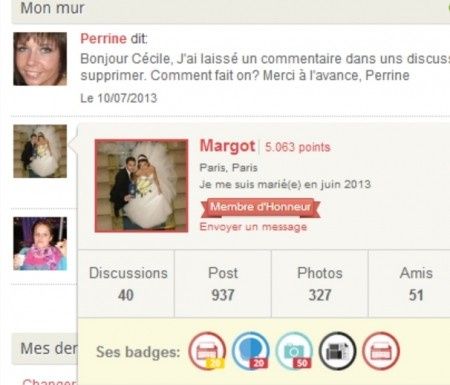 Si vous passez votre souris sur la photo de profil d'une personne vous ayant écrit sur votre mur, le