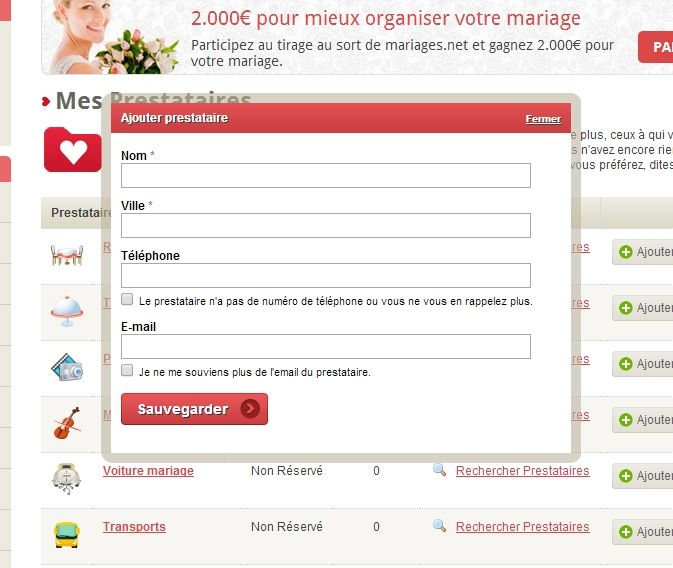Formulaire d'ajout de prestataire