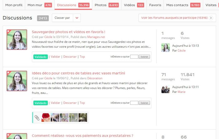 Accédez aux discussions auxquelles vous participez   vos discussions