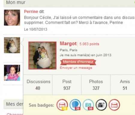 Si vous passez votre souris sur la photo de profil d'une personne vous ayant écrit sur votre mur, le