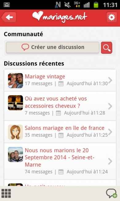 Moteur de recherche sur l'app de mariages.net