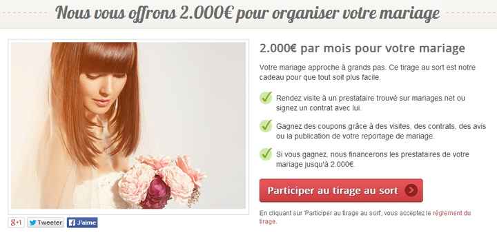 1ère Edition du tirage au sort de mariages.net ! Nous vous offrons 2.000 euros chaque mois !