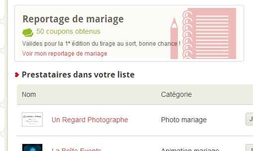 50 coupons obtenus avec la publication de votre reportage de mariage