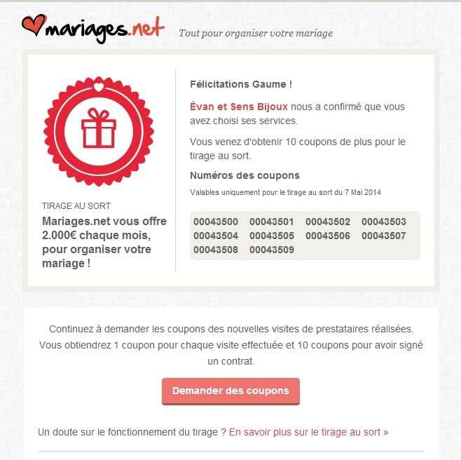 Exemple de coupon avec numéros gagnants