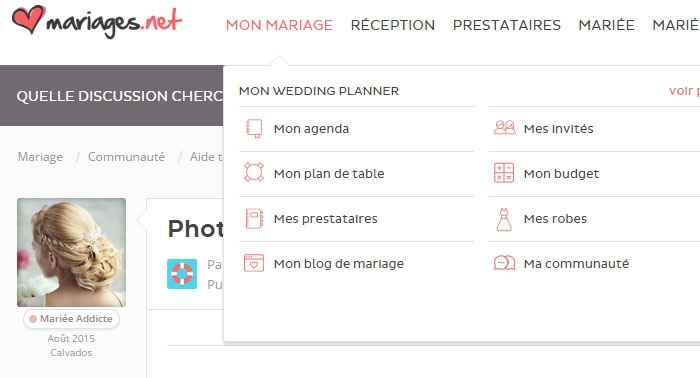 Accès au menu MON MARIAGE