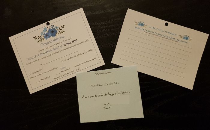 Coupons réponses pour le jour J et le lendemain. Et une petite info pour le dress code.