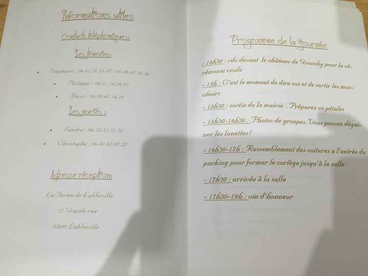 Chronogramme/planning à remettre aux invités - 1