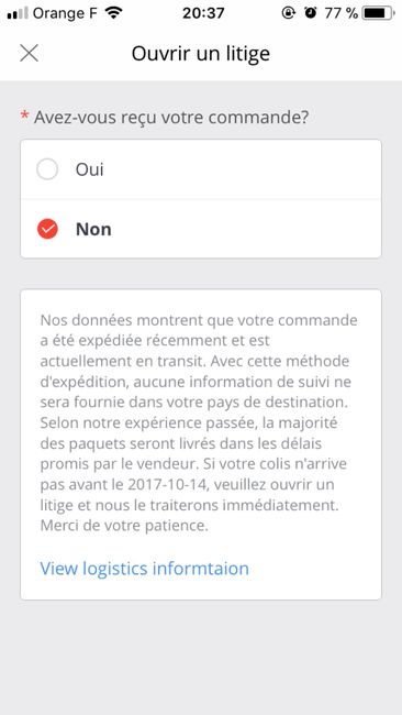 Commande non reçue Aliexpress 1
