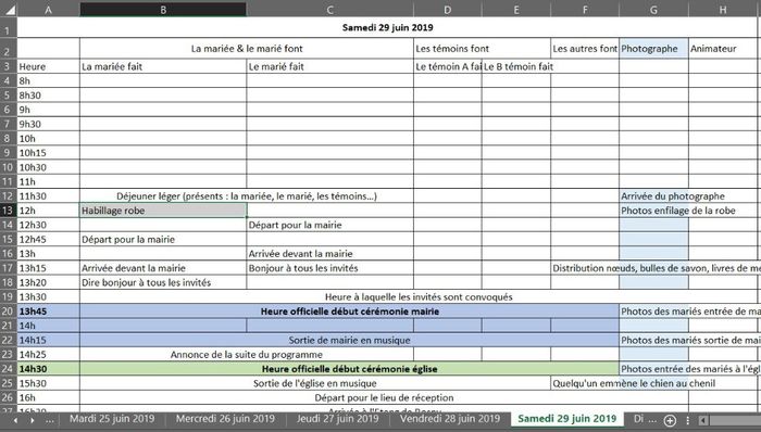 Exemple de planning jour J