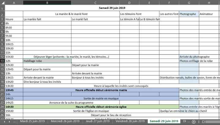 Exemple de planning jour J