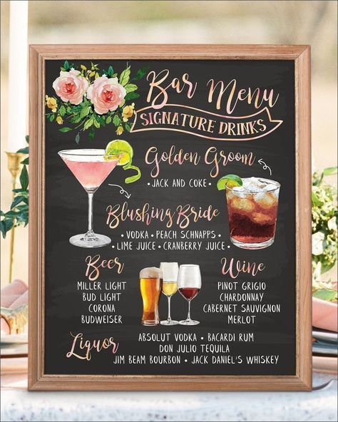 panneau listes des boissons et cocktails