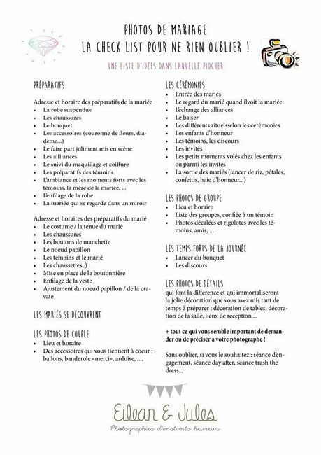 Check-list de matériel nécessaire pour tout installer la veille du mariage - 1