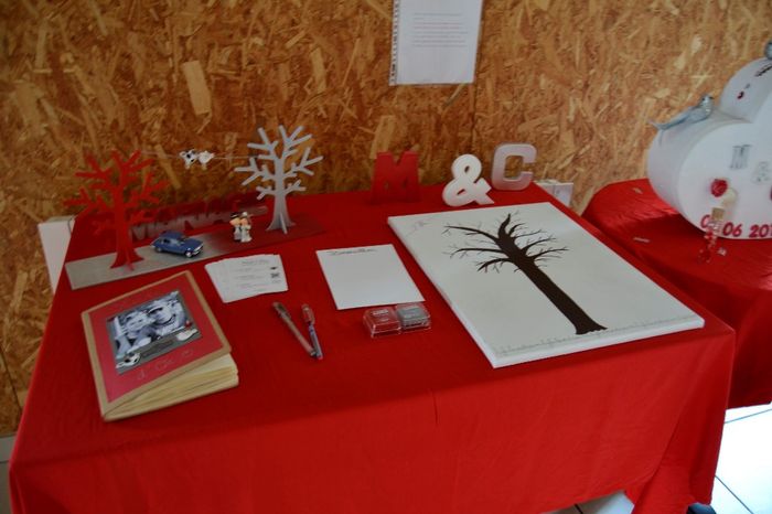 Table livre d'or, miniature de notre faire part, arbre a empreinte