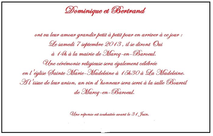 Verso du faire part