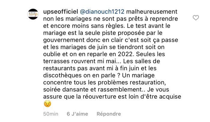C'est tombé pas de reprise des mariages avant courant juin 2021 1