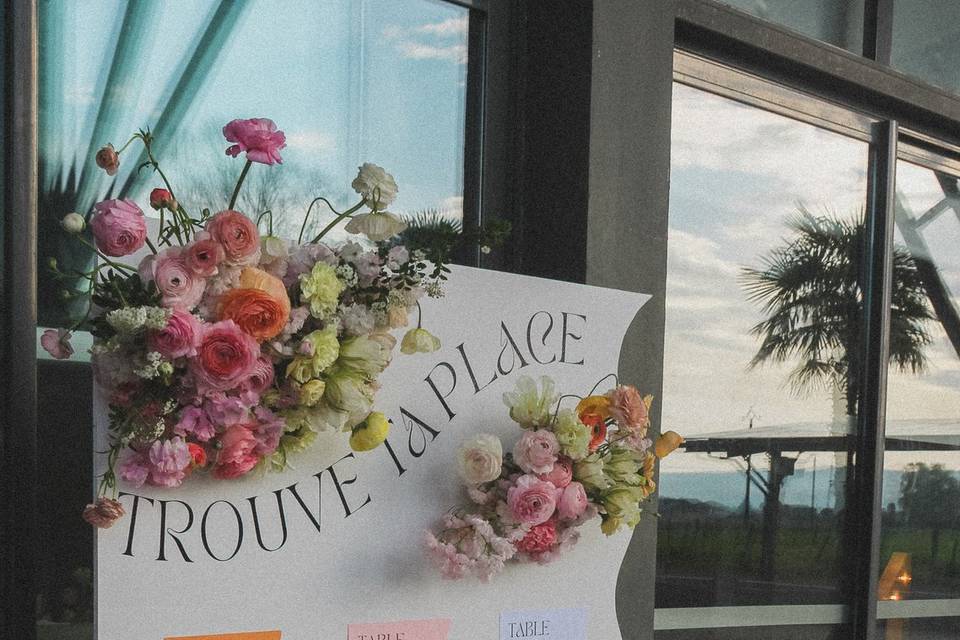 Plan de table pastel fleurs