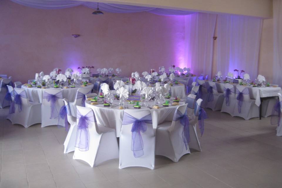 Décoration de mariage de Valérie et Pascal - blanc et violet 