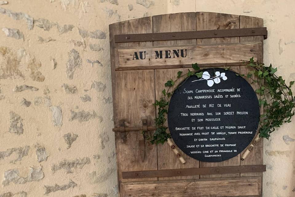 Menu Réception mariage