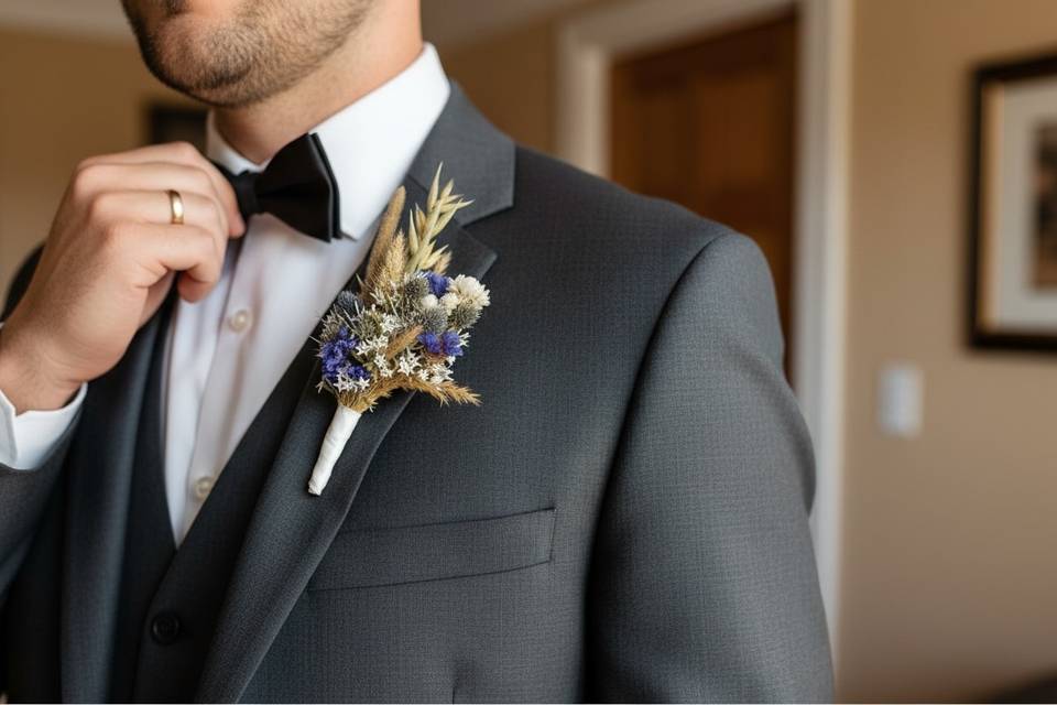 Broche marié fleurs séchées